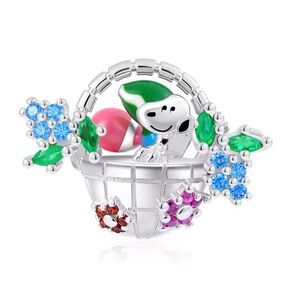 Peanuts SNOOPY S925 Sterling Silver Easter Basket Bracelet Charm with Gift Box